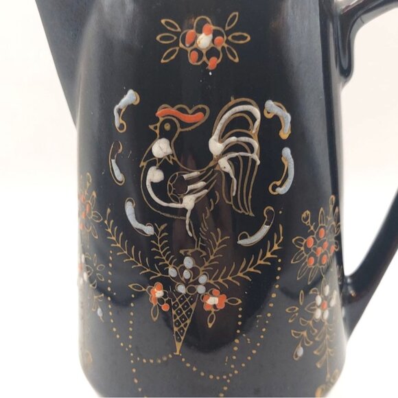 Vintage Redware Rooster Moriage 4-Piece Set 2-Shakers Coffee Pot & Lid Japan MCM - Picture 6 of 12